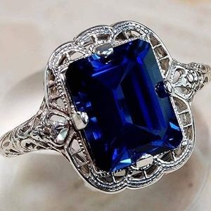 Yuren Elegant Huge Natural 3.5Ct Tanzanite 925 Silver Sapphire Ring